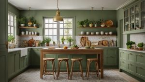 kitchen in a sage green colour